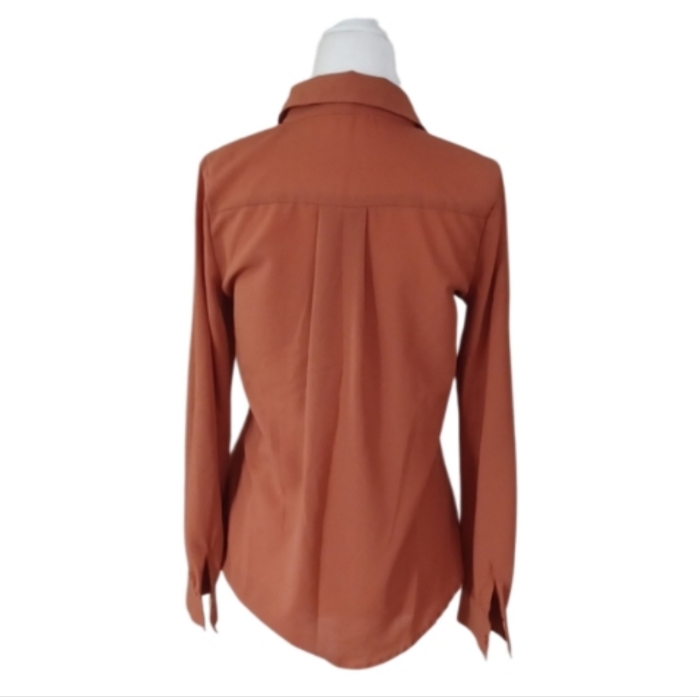 "Mine" Pretty Rust Color Button-Up Shirt, Size S In Excellent Condition - Picture 3 of 5